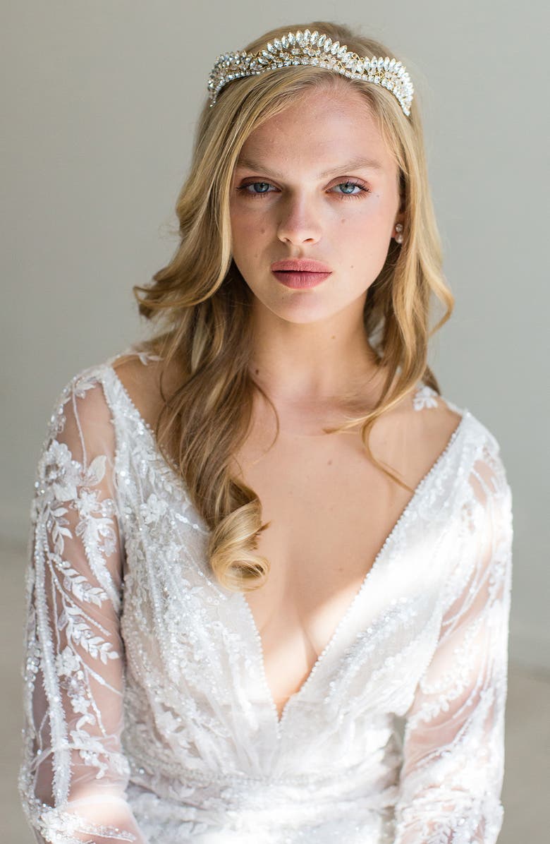 Brides & Hairpins Neyva Crystal Crown, Alternate, color, Gold