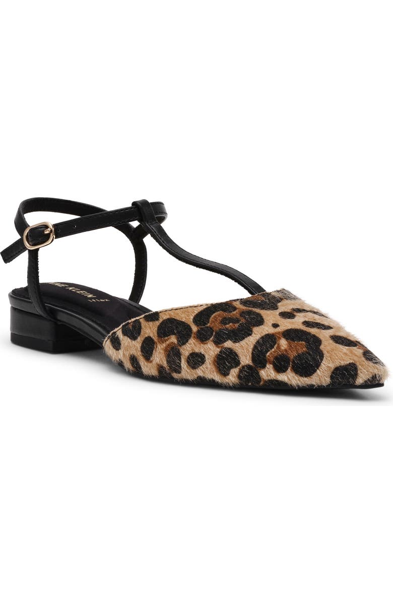Anne Klein Emily Ankle Strap Pointed Toe Flat, Main, color, Leopard