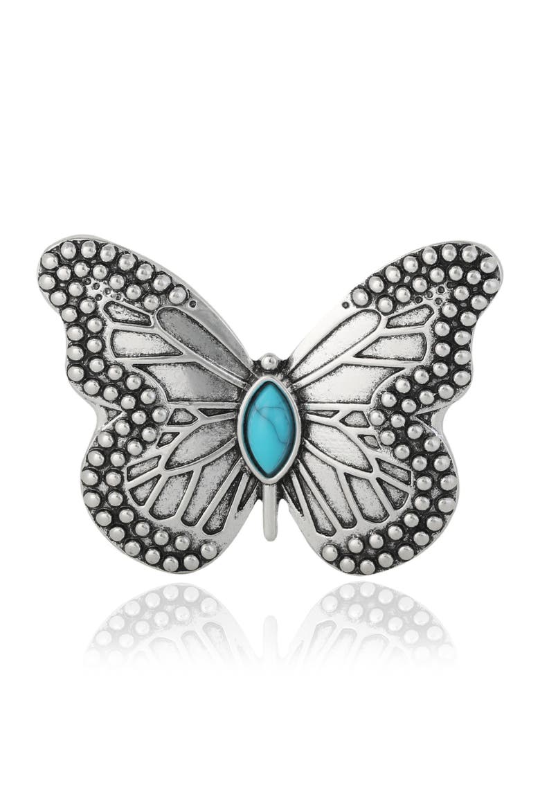 Silver Butterfly Pin with Turquoise Accent, Main, color, Silver, Turquoise