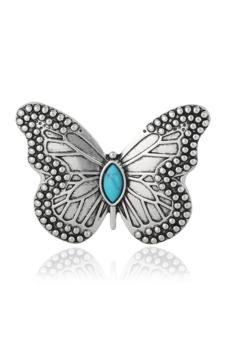 Jessica Simpson Silver Butterfly Pin with Turquoise Accent, Main, color, Silver, Turquoise