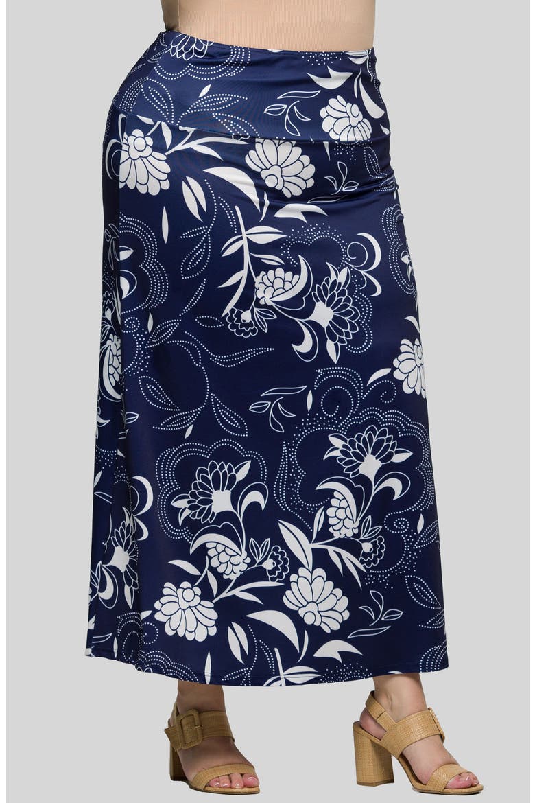 Pull-On Maxi Skirt, Alternate, color, NAVY MULTI