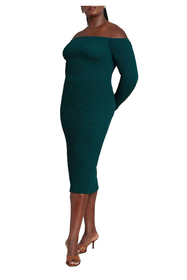 Off Shoulder Textured Dress, Main, color, EMERALD GREEN