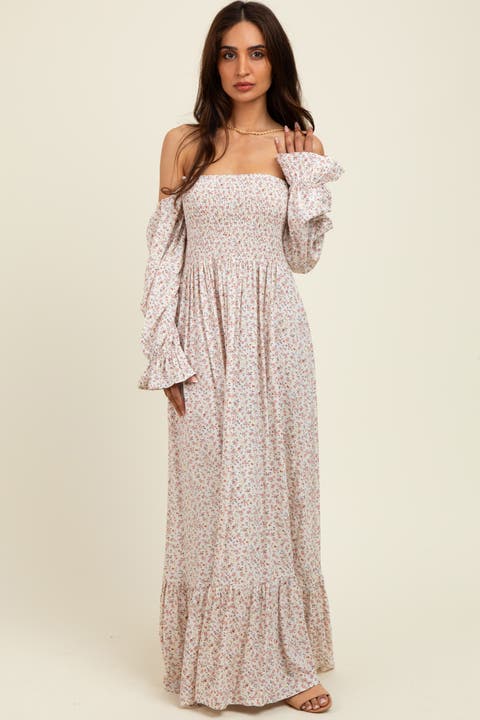 Floral Smocked Off Shoulder Maxi Dress