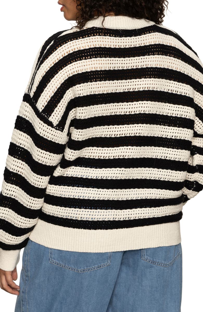 Sanctuary Stripe Open Stitch Cotton Bomber Cardigan, Alternate, color, 