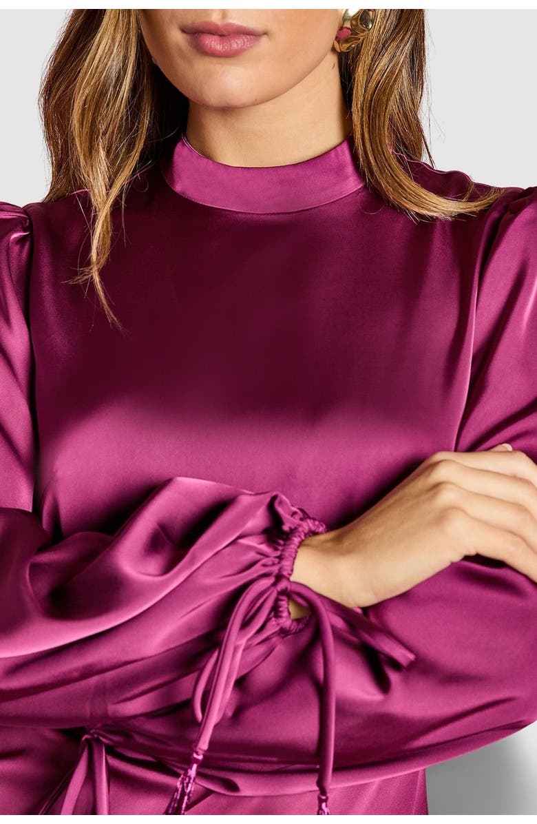 Coast Blouson Sleeve Satin Midi Dress, Alternate, color, Berry