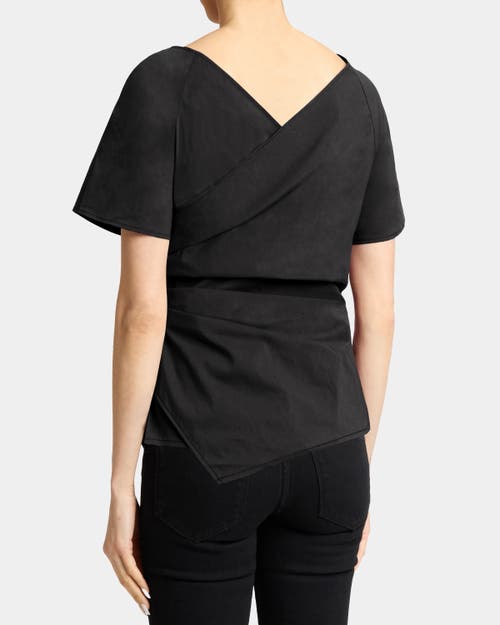 Santorelli Murphy Short Sleeve Wrap Top With Asymmetric Tucked Closure In Stretch Cotton Blend