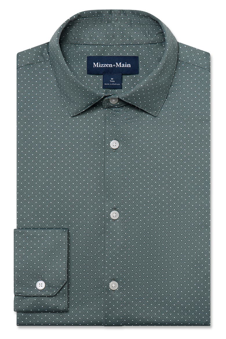 Halyard Trim Fit Short Sleeve Performance Button-Up Shirt, Alternate, color, HEMLOCK DOT