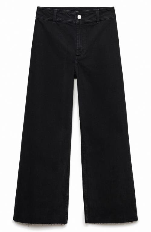 Shop Mango Catherin Raw Hem High Waist Wide Leg Culotte Jeans In Black Denim