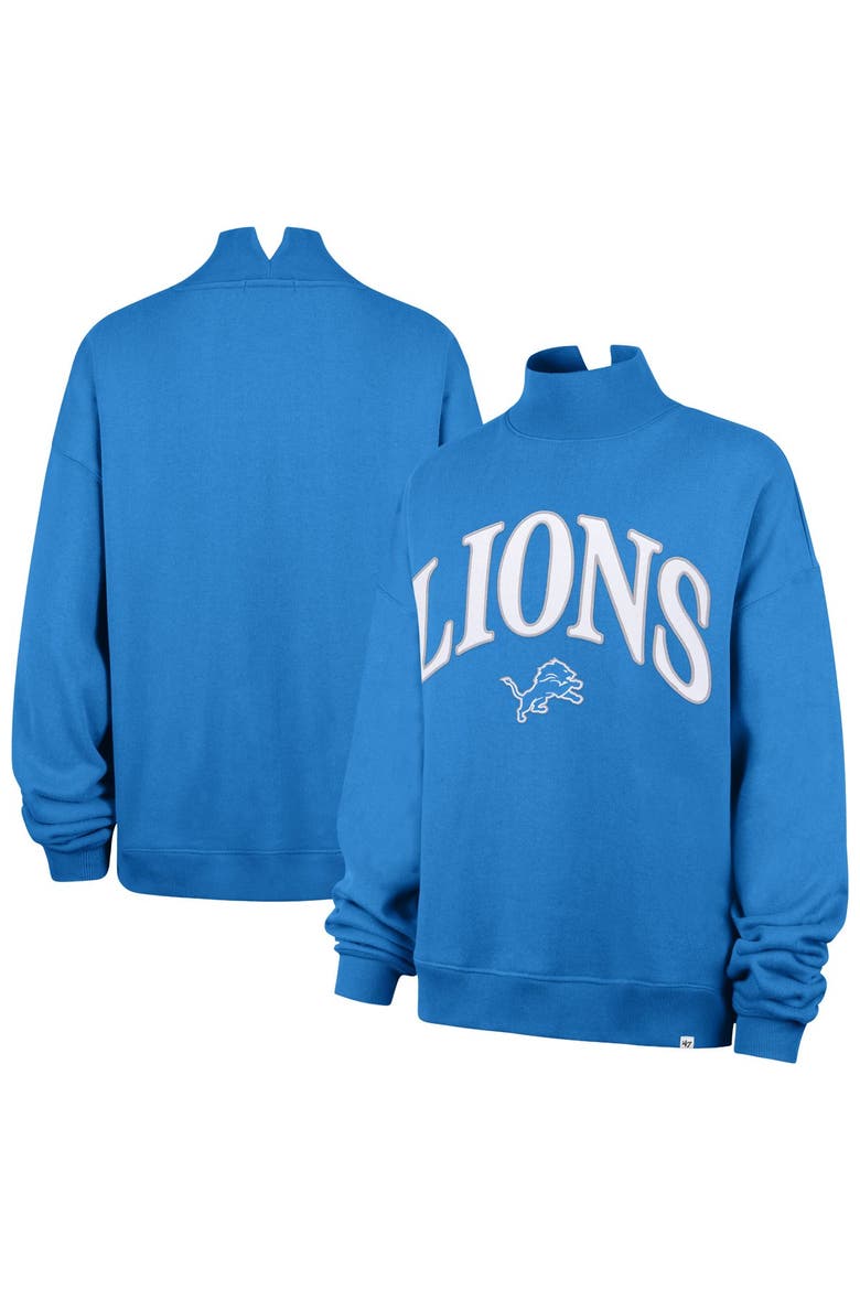 Women's '47 Blue Detroit Lions Oversized Vantage Mock Neck Sweatshirt, Main, color, Blue
