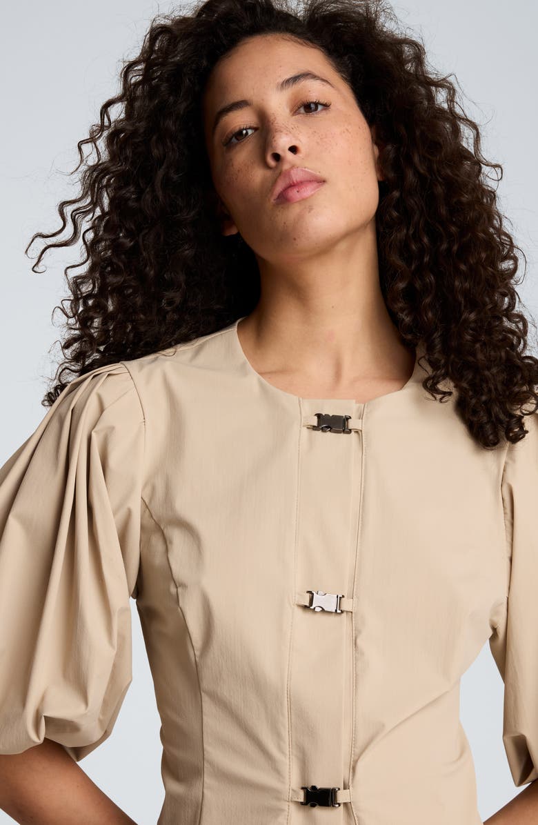 Kenneth Cole Buckle Front Bubble Sleeve Top, Alternate, color, Timeless Taupe