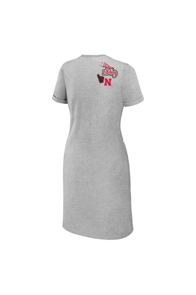 Women's WEAR by Erin Andrews Heather Gray Nebraska Huskers Knotted T-Shirt Dress, Alternate, color, Heather Gray