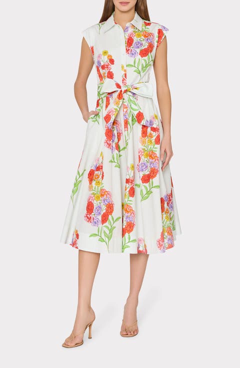 Jules Paris Bouquet Belted Midi Dress