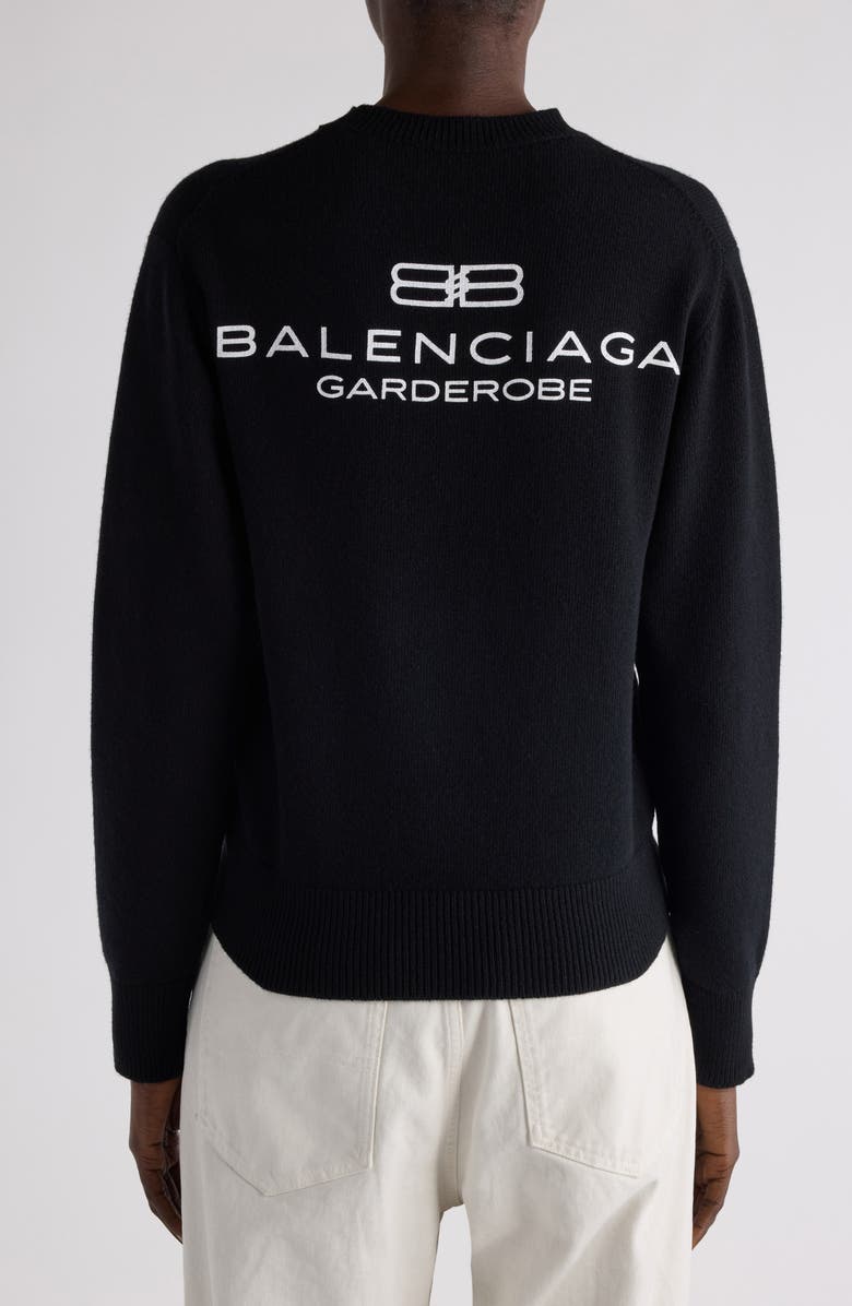 Balenciaga Logo Embroidered Wool Sweater, Alternate, color, 1000 Black