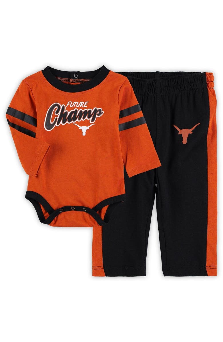 Outerstuff Newborn & Infant Texas Orange/Black Texas Longhorns Little Kicker Long Sleeve Bodysuit & Sweatpants Set, Main, color, 