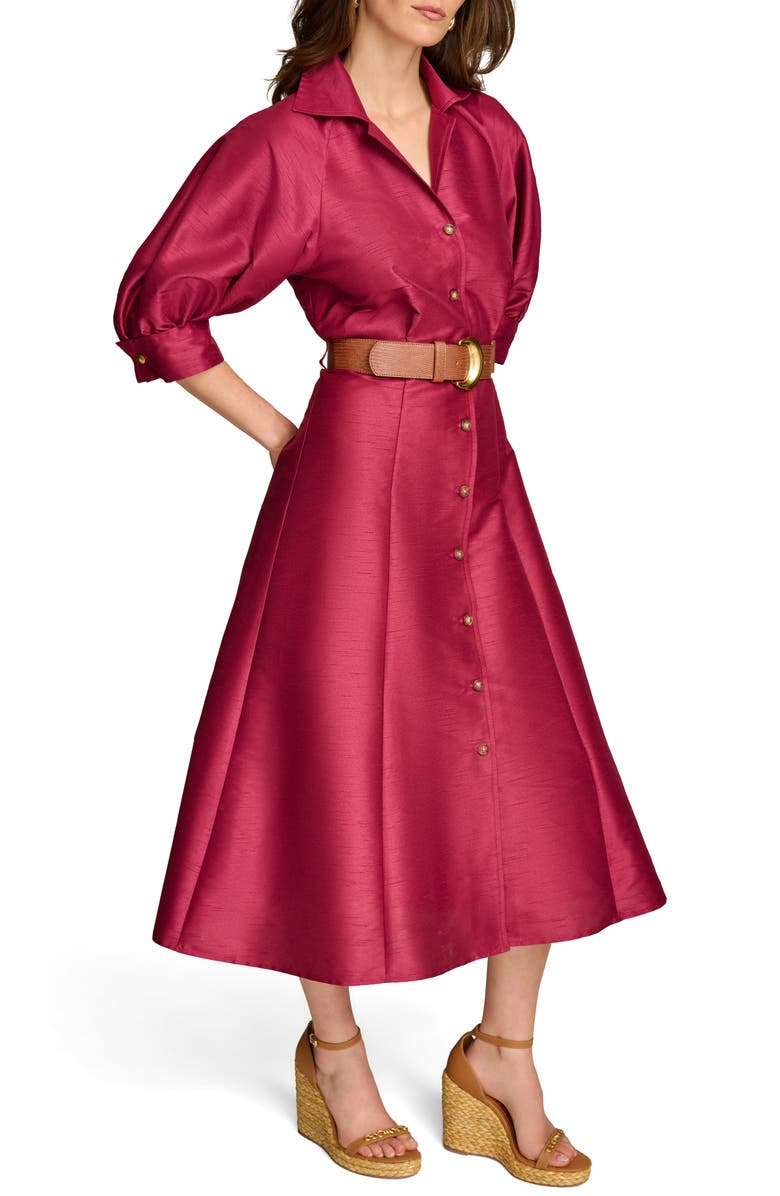 Donna Karan New York Belted Shantung Midi Shirtdress, Alternate, color, 