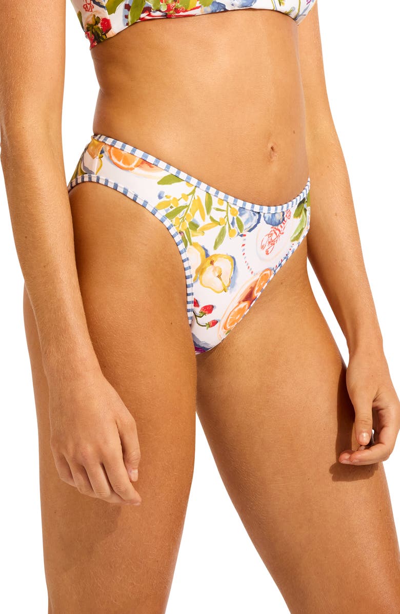 Seafolly High Cut Bikini Bottom, Alternate, color, White