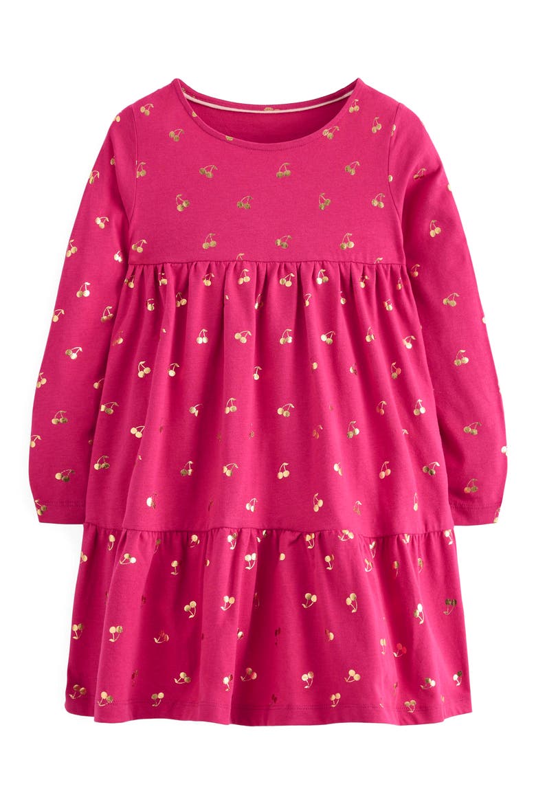 Kids' Ariel Twirly Cherry Foil Print Long Sleeve Cotton Jersey Dress, Main, color, CHERRY JAM FOIL CHERRIES