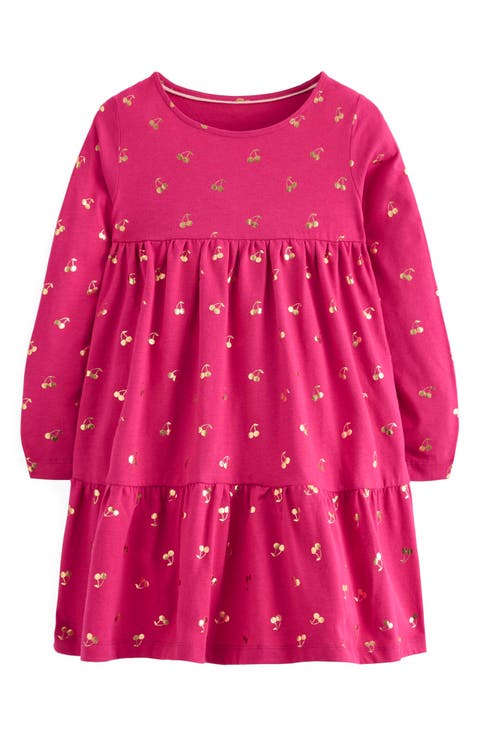 Kids' Ariel Twirly Cherry Foil Print Long Sleeve Cotton Jersey Dress (Toddler, Little Kid & Big Kid)