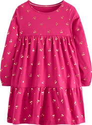 Mini Boden Kids' Ariel Twirly Cherry Foil Print Long Sleeve Cotton Jersey Dress