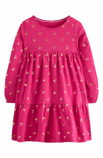 Kids' Ariel Twirly Cherry Foil Print Long Sleeve Cotton Jersey Dress
