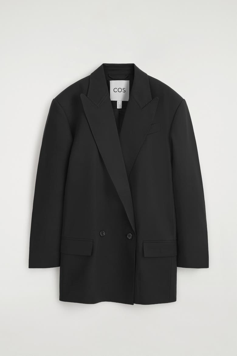 Contrast-Lined Double-Breasted Blazer, Alternate, color, BLACK
