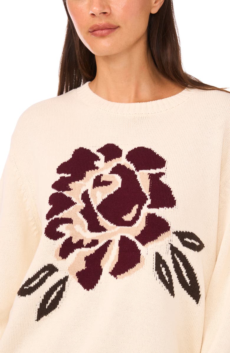 CeCe Floral Jacqard Sweater, Alternate, color, Birch