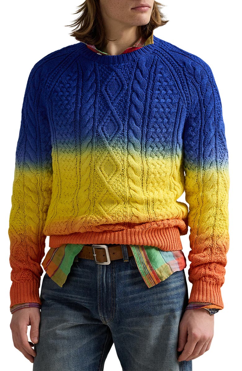 Polo Ralph Lauren Ombré Cable Cotton Crewneck Sweater, Main, color, 