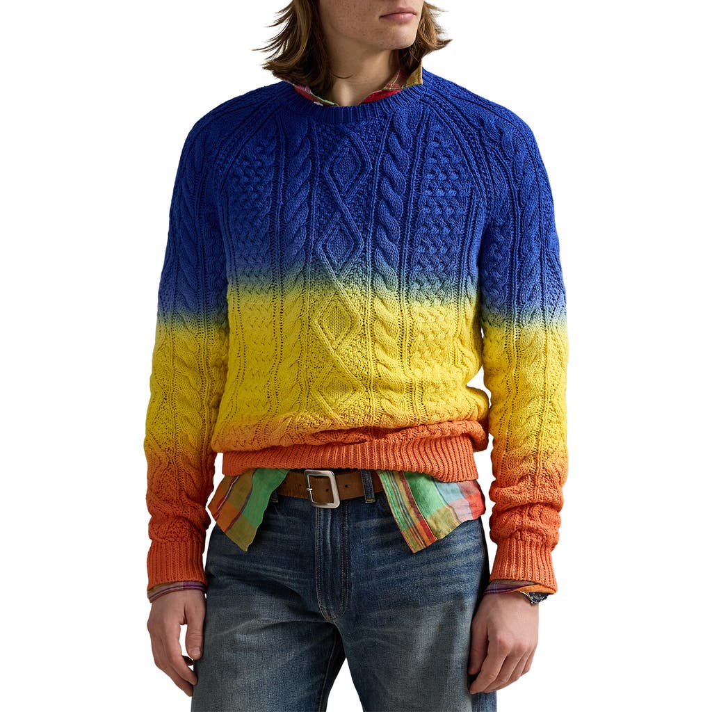Polo Ralph Lauren Long-sleeved Gradient Knit Pullover With Logo In Dip Dye Multi