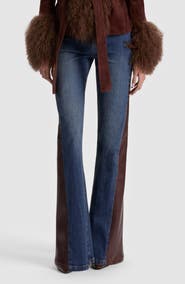 ALICE + OLIVIA Faux Leather Godet High Waist Flare Jeans