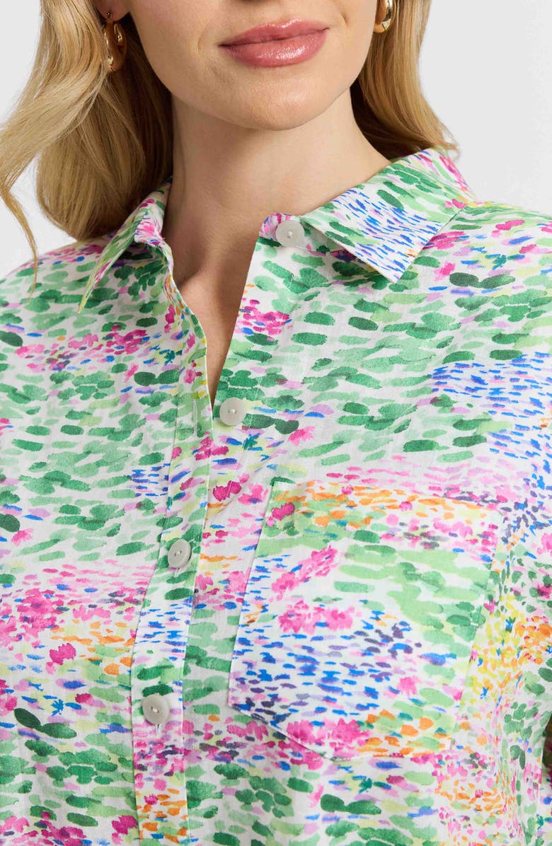 Foxcroft Abigail Short Sleeve Linen Blend Button-Up Shirt, Alternate, color, Multi Green