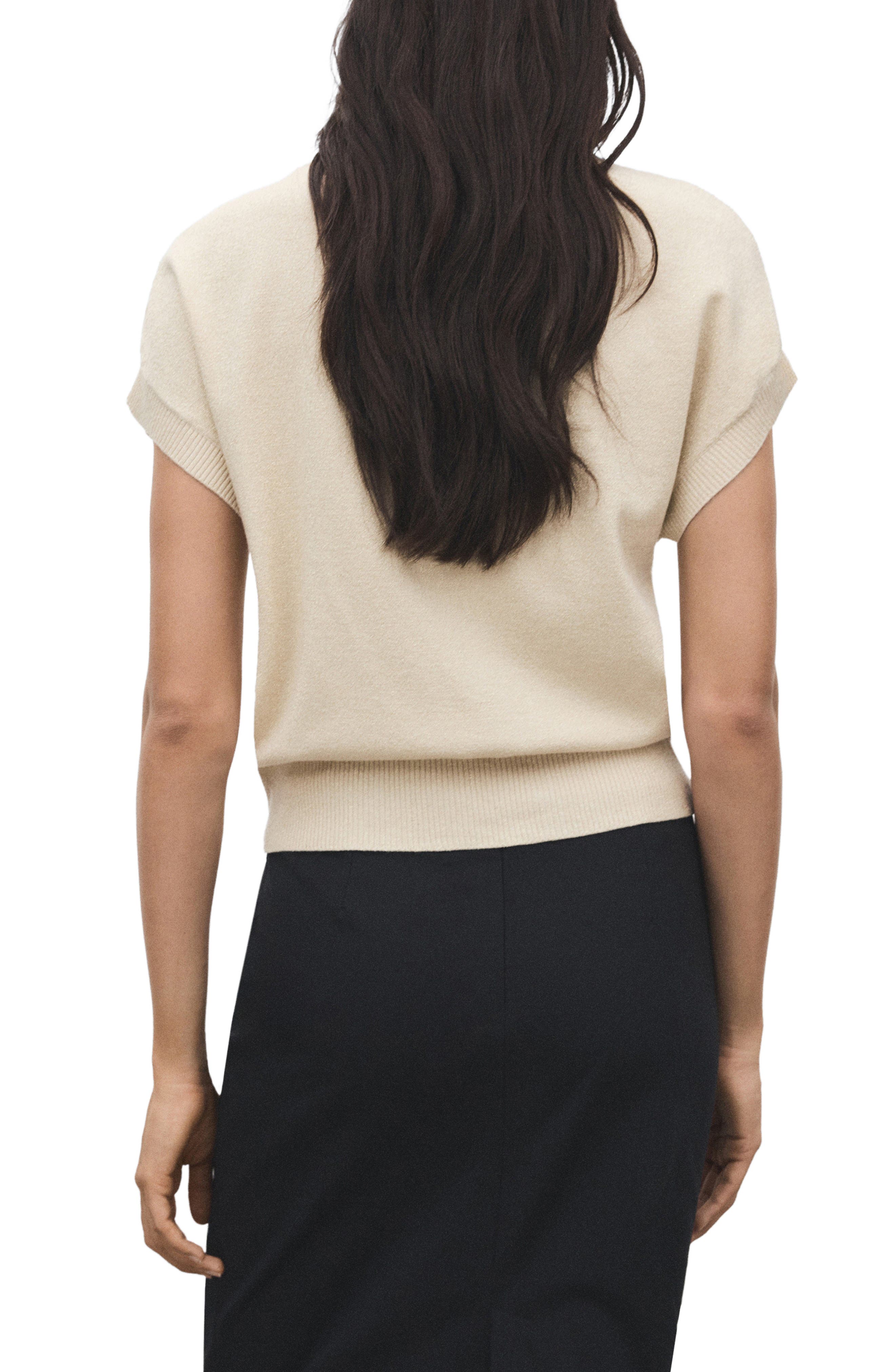 Metallic Mock Neck Short Sleeve Sweater - image 2