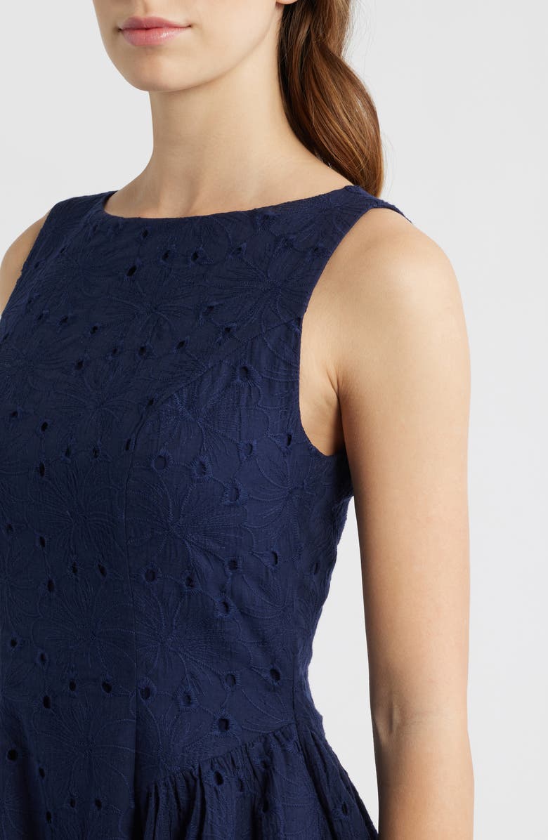 All in Favor Broderie Anglaise Fit & Flare Midi Dress, Alternate, color, Navy