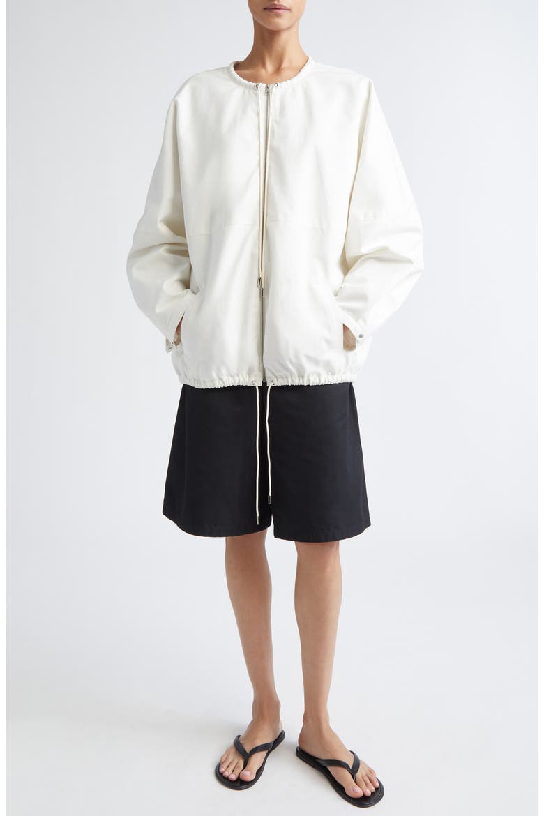 Bond Drawstring Cotton Canvas Bomber Jacket, Alternate, color, IVORY