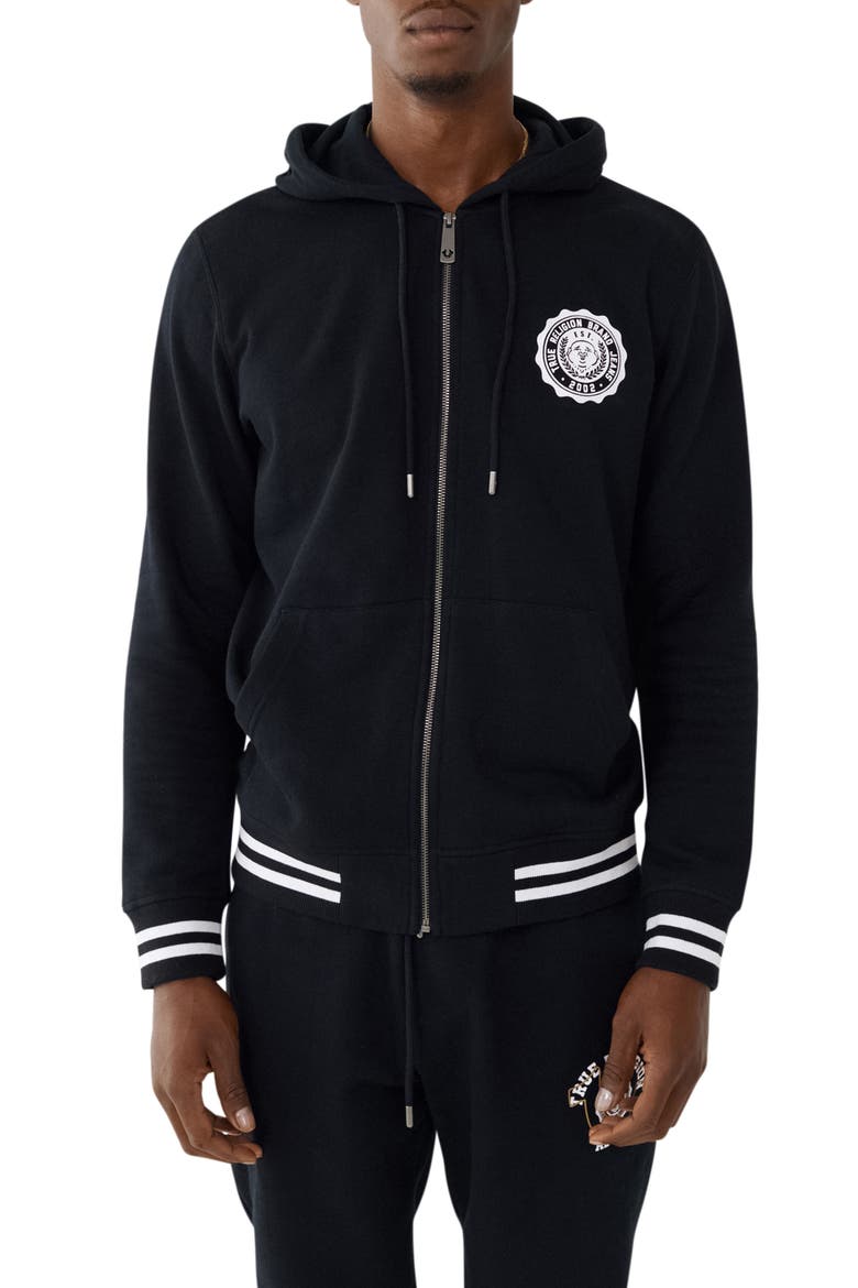 Alumni Full Zip Hooded Jacket, Main, color, JET BLACK