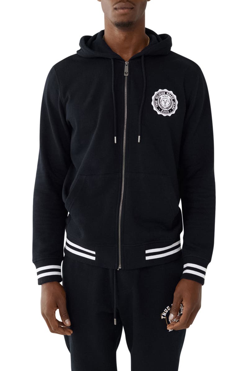 True Religion Brand Jeans Alumni Full Zip Hooded Jacket, Main, color, 