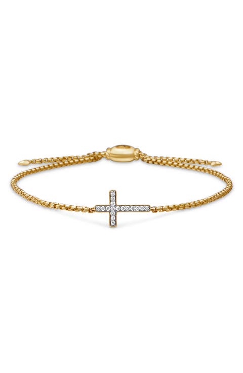 Petite Pavé Cross Bracelet with Diamonds in 18K Gold
