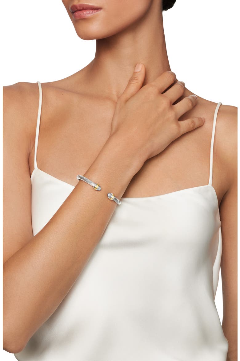 Classic Cable Bracelet in Sterling Silver with 14K Yellow Gold and Pavé Diamond Domes, 5mm, Alternate, color, SILVER PAVE