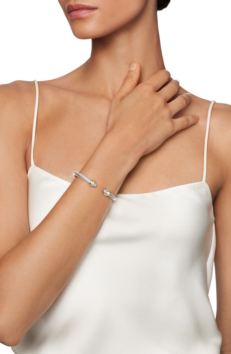 David Yurman Classic Cable Bracelet in Sterling Silver with 14K Yellow Gold and Pavé Diamond Domes, 5mm, Alternate, color, Silver/ Gold/ Diamond