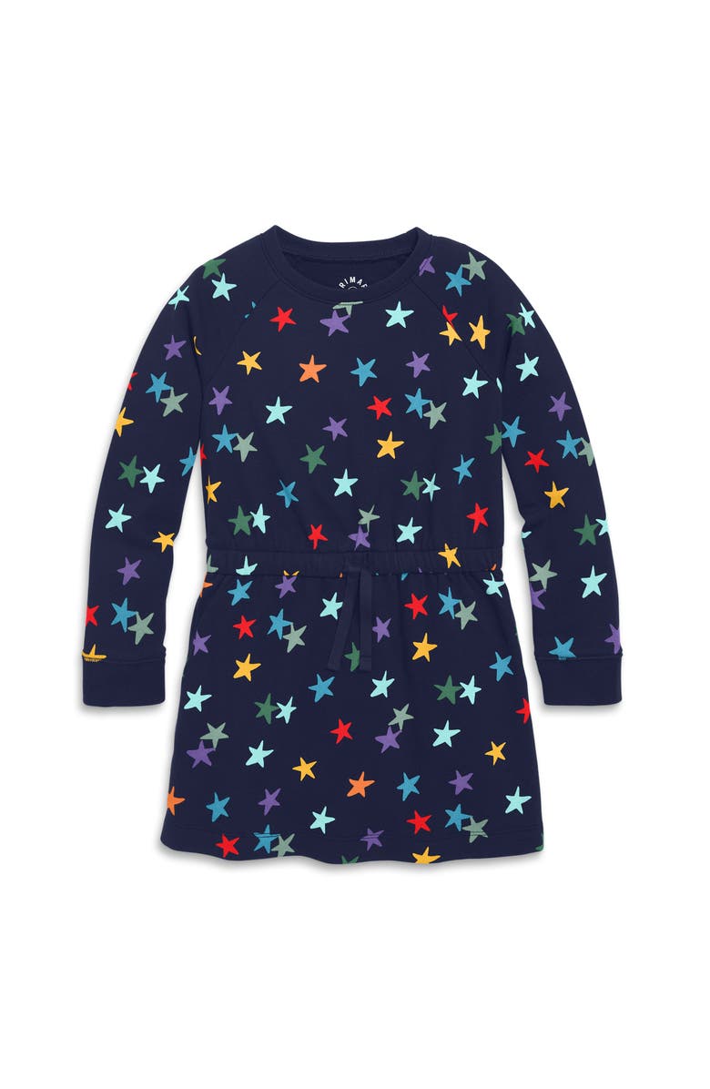 Primary Sweatshirt Dress In Rainbow Confetti Stars, Alternate, color, Navy Confetti Stars