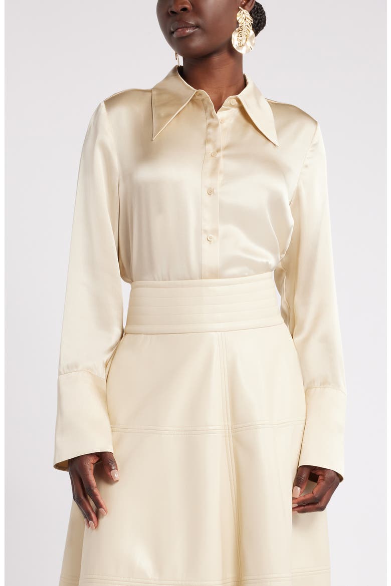 Megan Renee Silk Button-Up Shirt, Main, color, BEIGE BURNT
