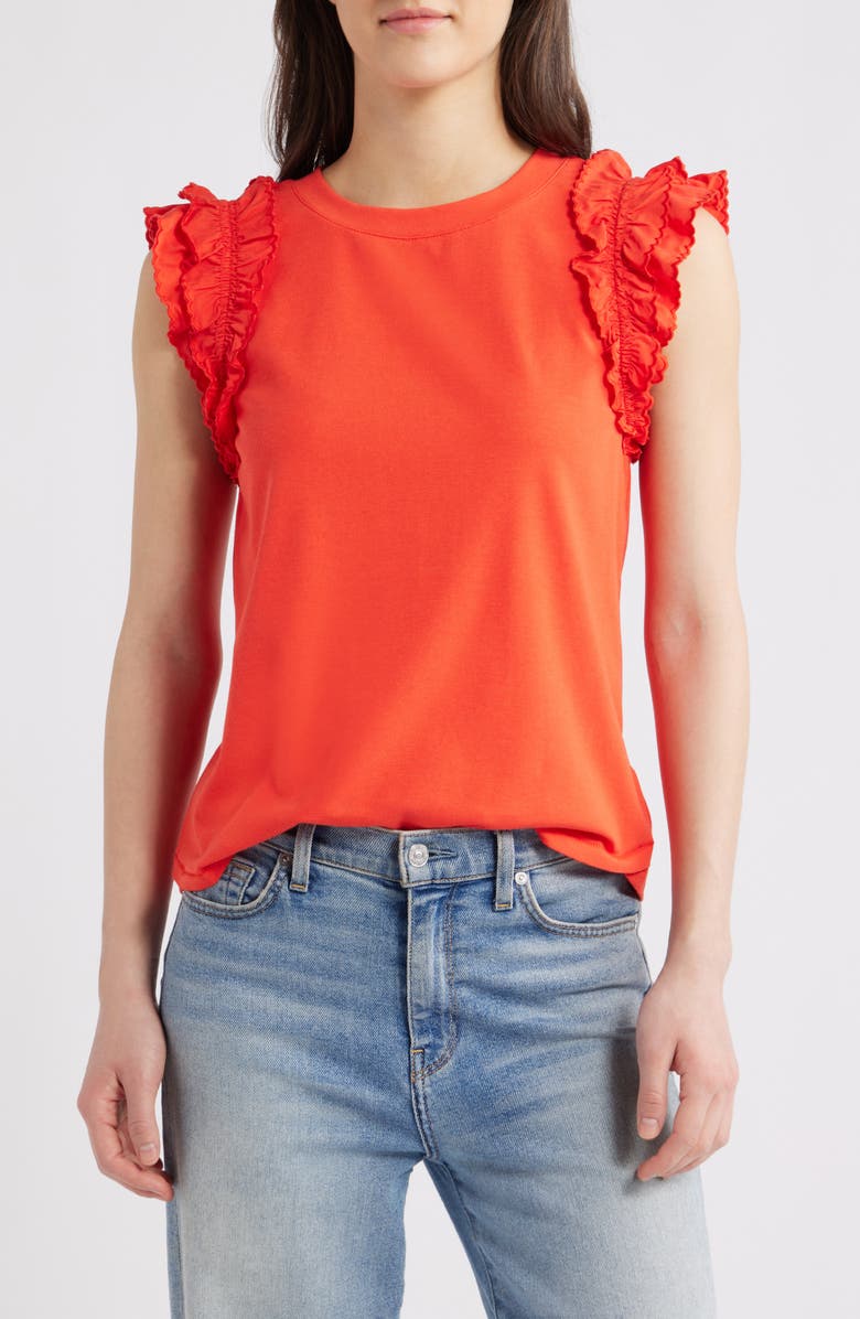 Wit & Wisdom Ruffle Sleeve Top, Main, color, Poppy Red