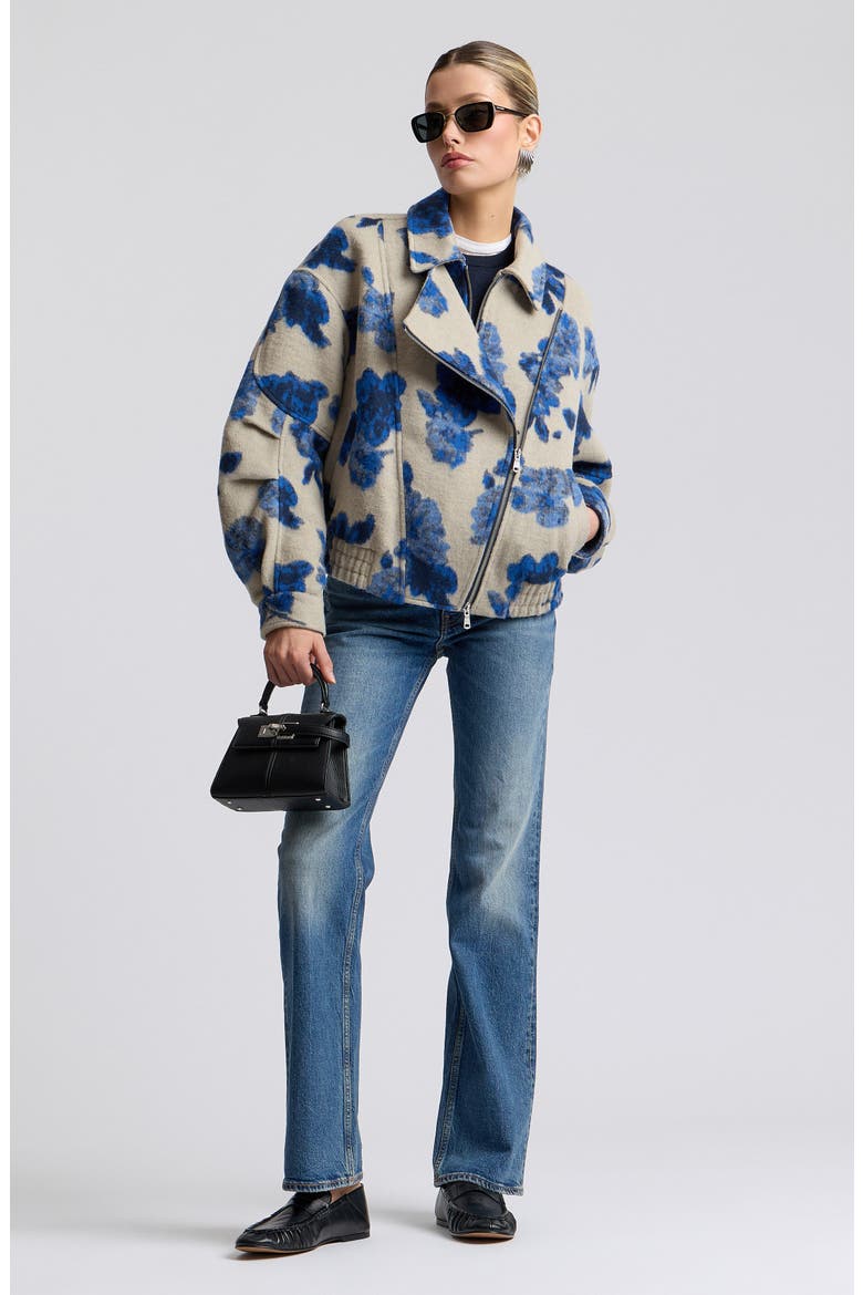 Floral Jacquard Layered Bomber Jacket, Alternate, color, ASH / ROYAL BLUE FLORAL