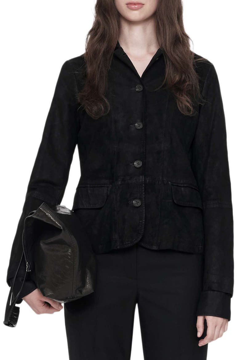 Surveya Leather Blazer, Main, color, BLACK