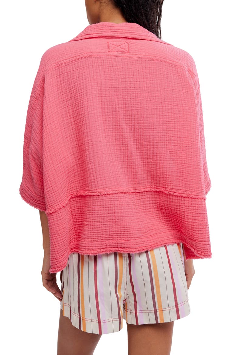 Happy Days Oversized Cotton Gauze Button-Up Top, Alternate, color, TART BERRY