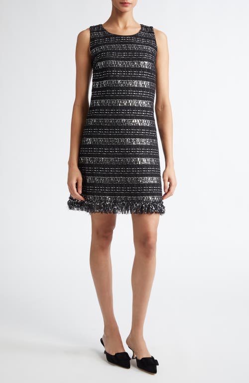 Giambattista Valli Sequin & Metallic Tweed Shift Dress In Black/silver