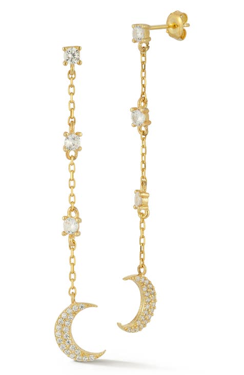 Cubic Zirconia Moon Drop Earrings