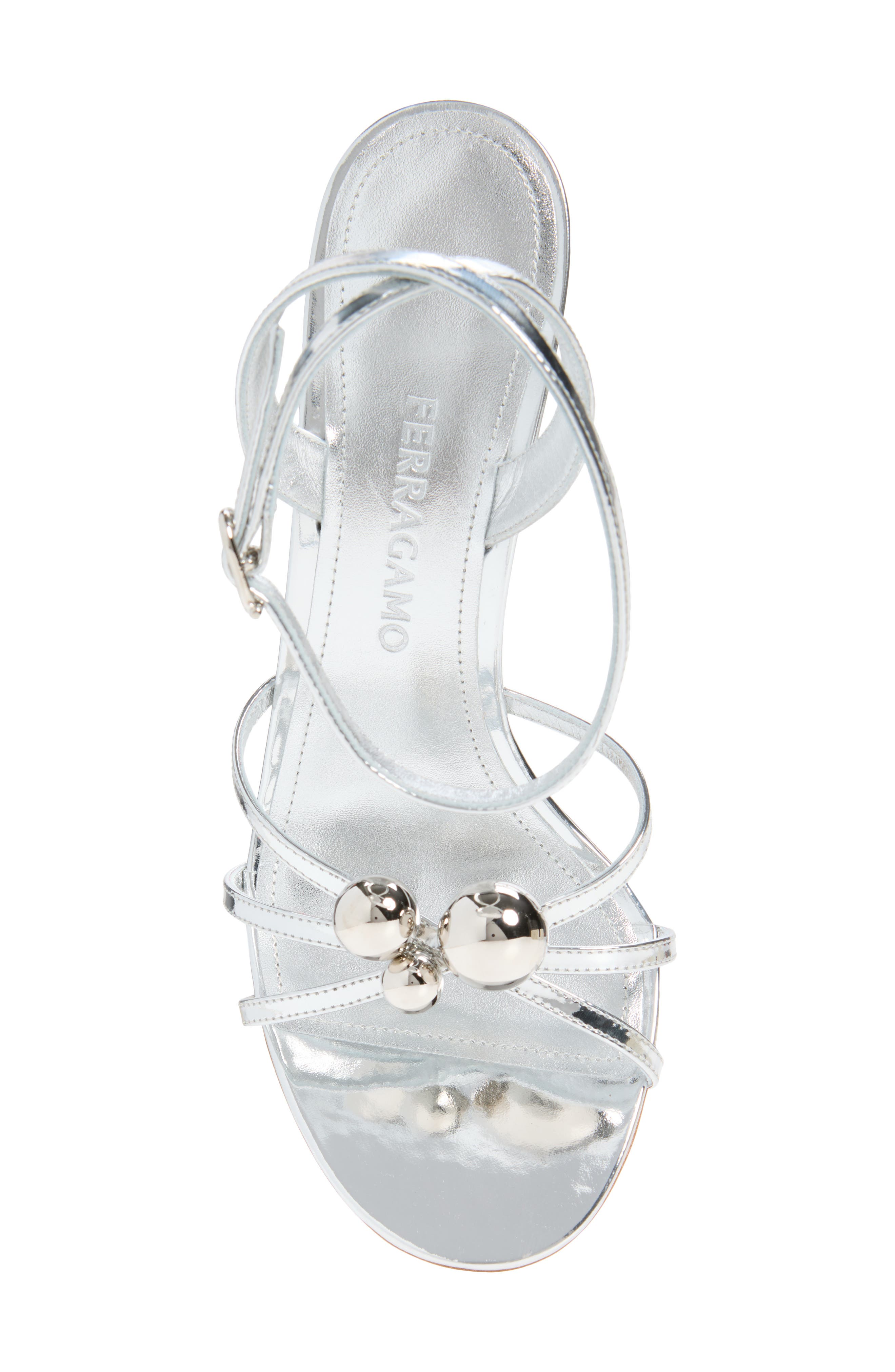 FERRAGAMO Karina Ankle Strap Sandal, Alternate, color, Silver