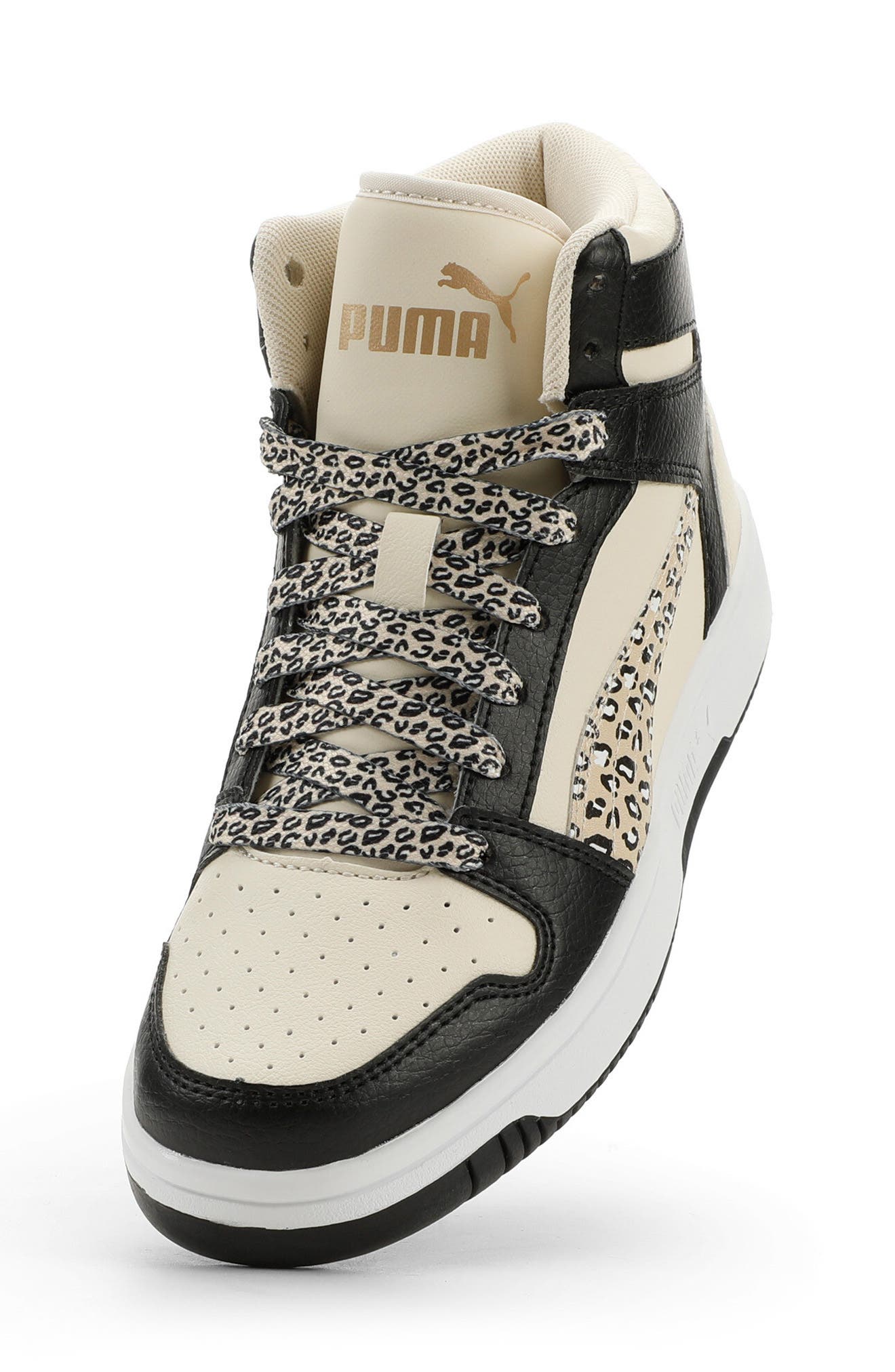 Kids' Rebound Layup High Top Sneaker, Alternate, color, ALPINE SNOW-CANVAS-GOLD-BLACK