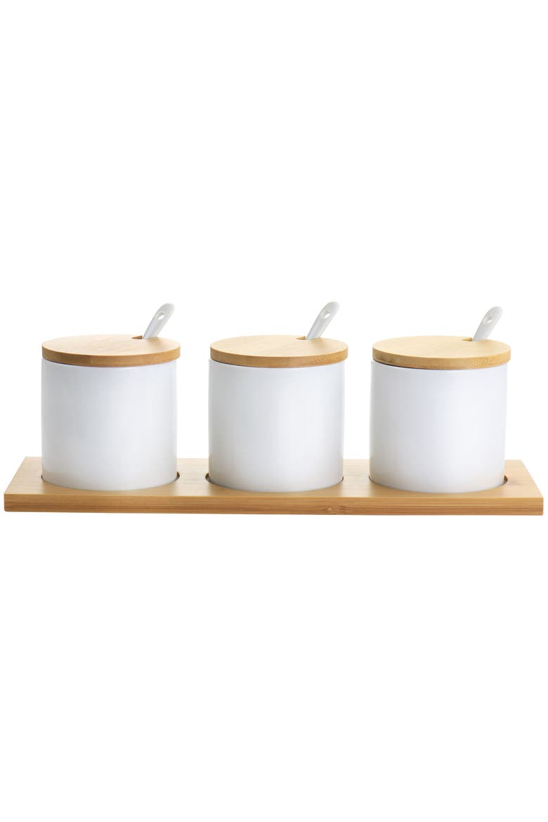 Gracious Dining 10 Piece Fine Ceramic Condiment Jars Serving Set, Main, color, White