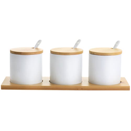 Gibson Elite Gracious Dining 10 Piece Fine Ceramic Condiment Jars Serving Set In White
